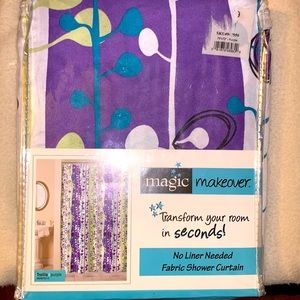 New shower curtain, purple, white, green